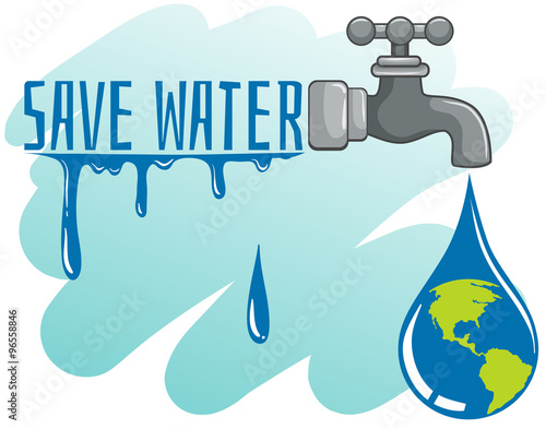 Save water theme with earth and faucet