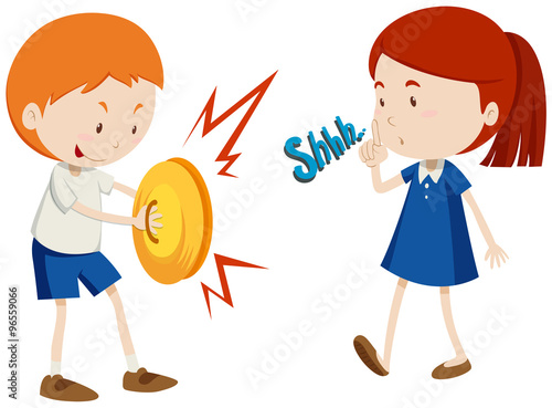 Boy playing music and girl unhappy