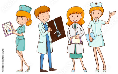 Doctors and nurses with patient files