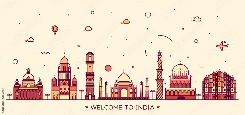 Indian skyline vector illustration linear style Indian skyline vector illustration linear style