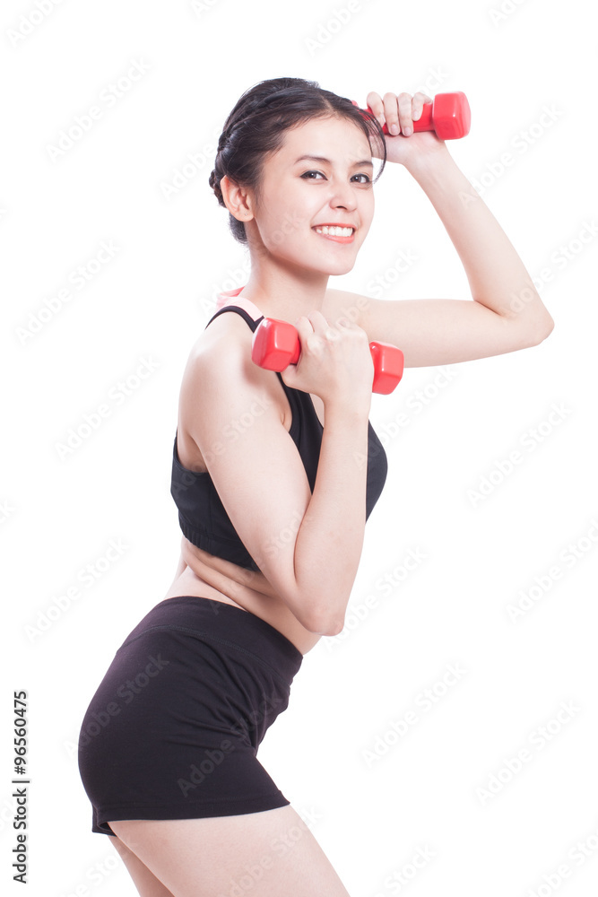 Sport woman doing exercise with lifting weights Sport woman doing exercise with lifting weights