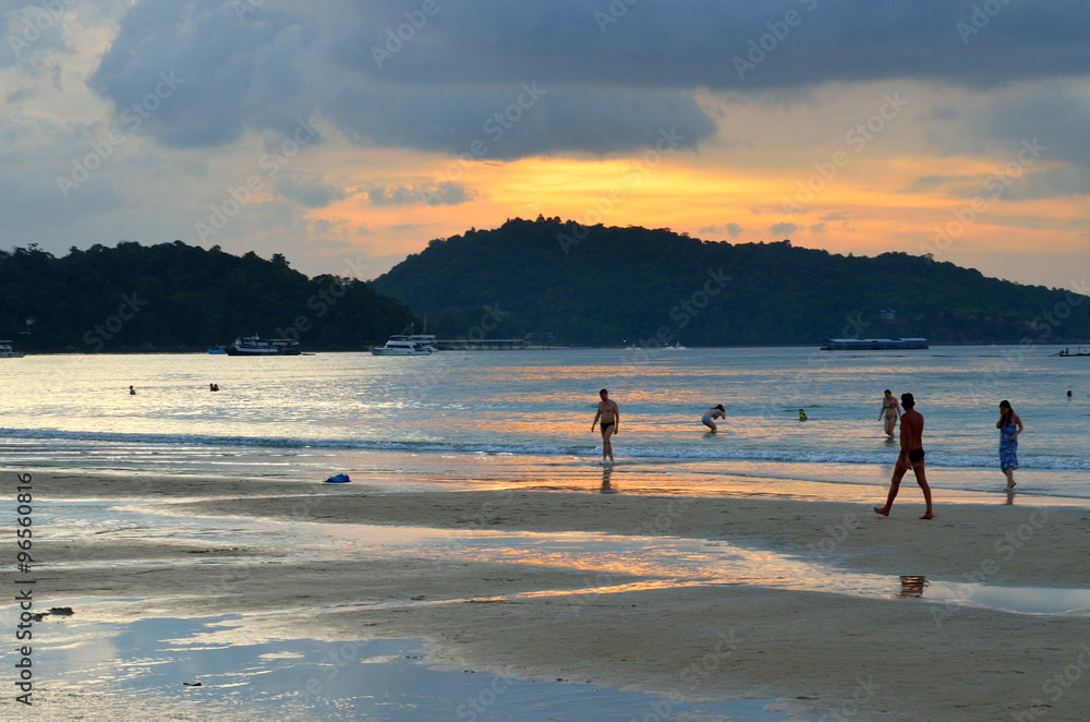 Sunset at the Patong beach, Phuket, Thailand..