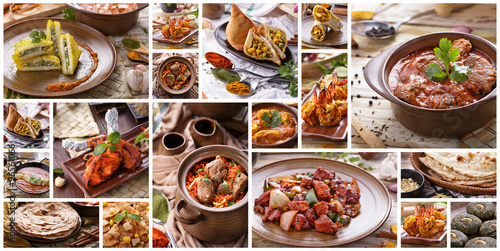 Various indian food buffet, collage