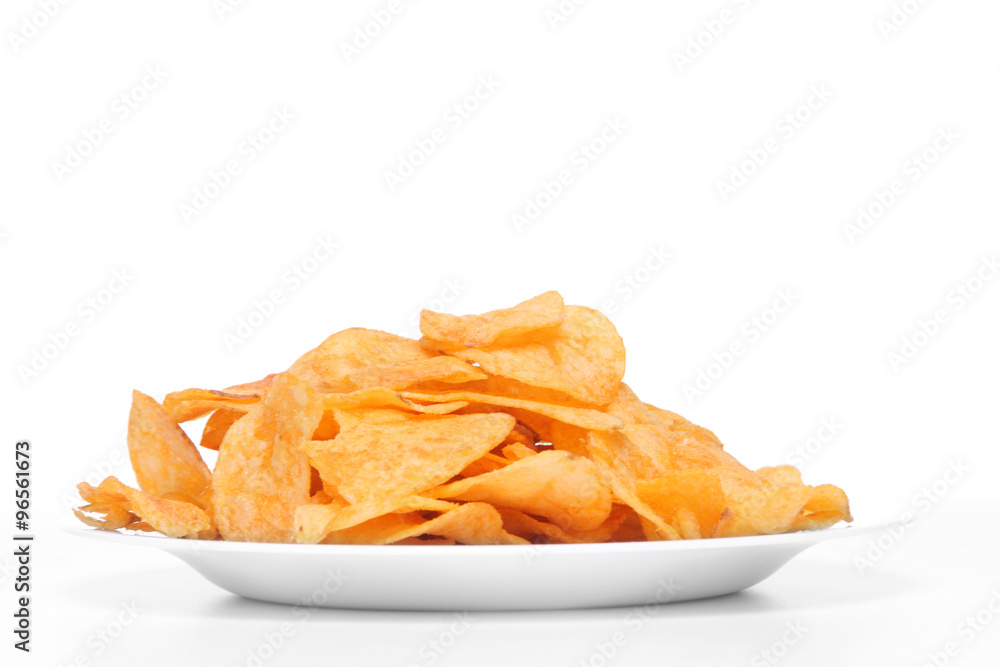 Potato chips on a white background Potato chips on a white background