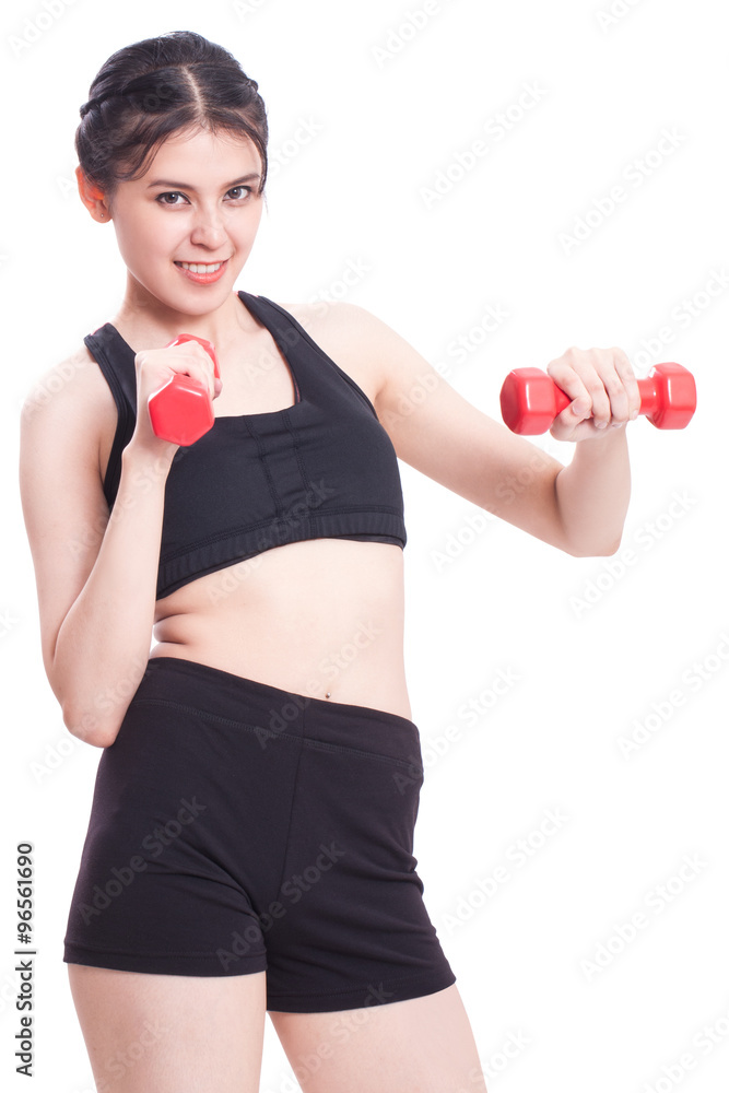 Young Woman doing fitness exercise with a hand weights. healthy lifestyle. 
