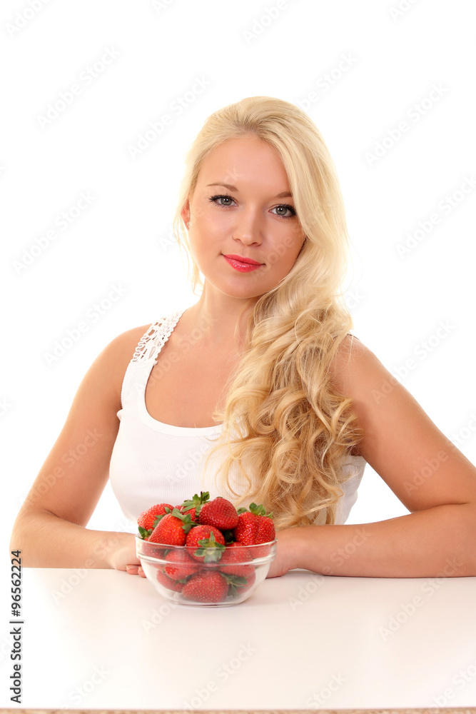 beautiful happy smiling woman with strawberry beautiful happy smiling woman with strawberry
