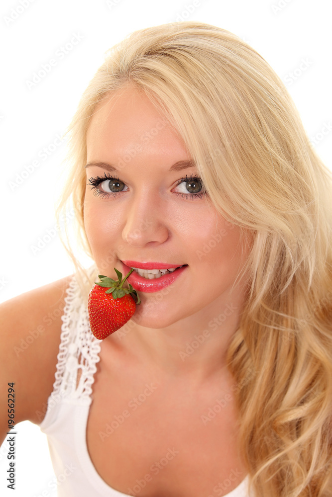 beautiful happy smiling woman with strawberry beautiful happy smiling woman with strawberry
