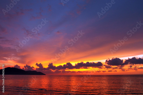 Dramatic seascape at sunset in Penang, Malaysia..