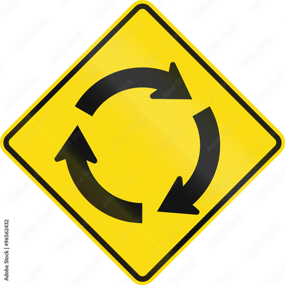 New Zealand road sign PW-8 - Roundabout ahead New Zealand road sign PW-8 - Roundabout ahead