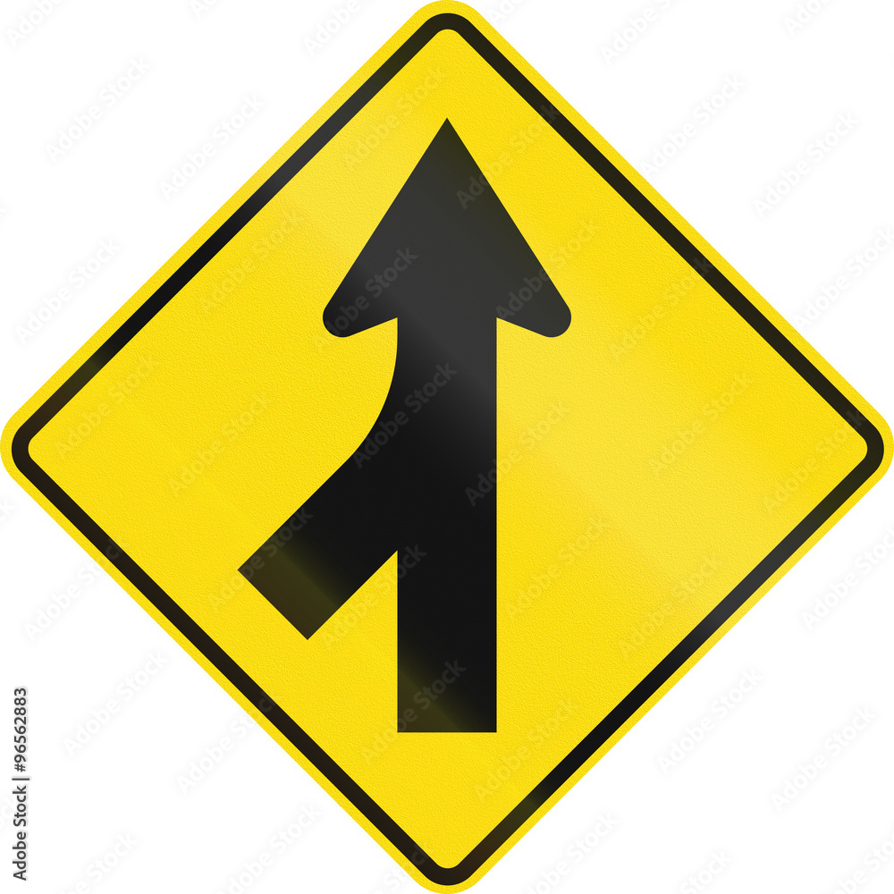 New Zealand road sign PW-4 - Merging traffic from left New Zealand road sign PW-4 - Merging traffic from left