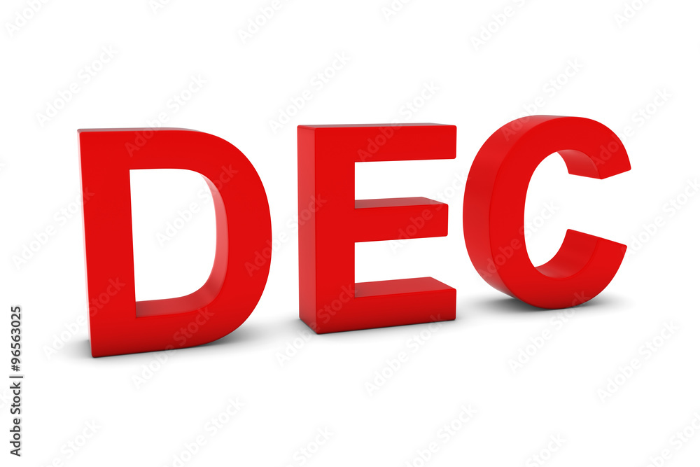 DEC Red 3D Text - December Month Abbreviation on White DEC Red 3D Text - December Month Abbreviation on White