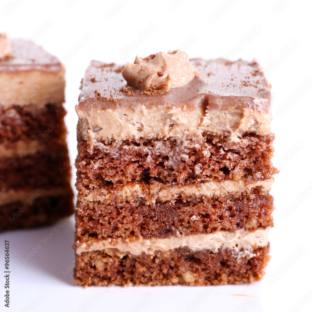 Sweet chocolate cakes isolated on white background Sweet chocolate cakes isolated on white background