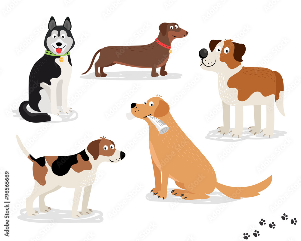 Naklejka premium Happy dog vector characters on white background