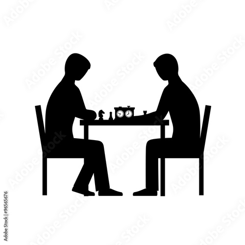 People playing chess vector silhouettes