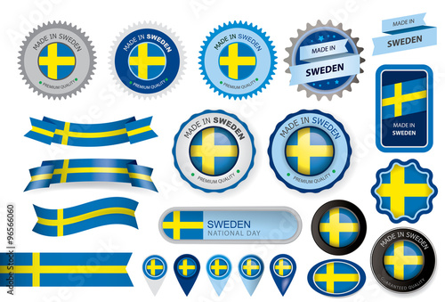 Made in Sweden Seal, Swedish Flag (Vector Art)