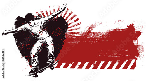 skate shield with grunge red background photo