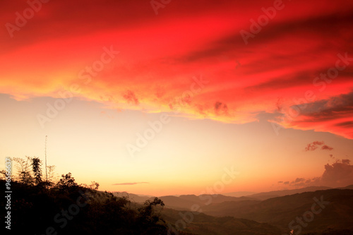 Beautiful sunset with twilight at scenic point at Doi Chang Moob