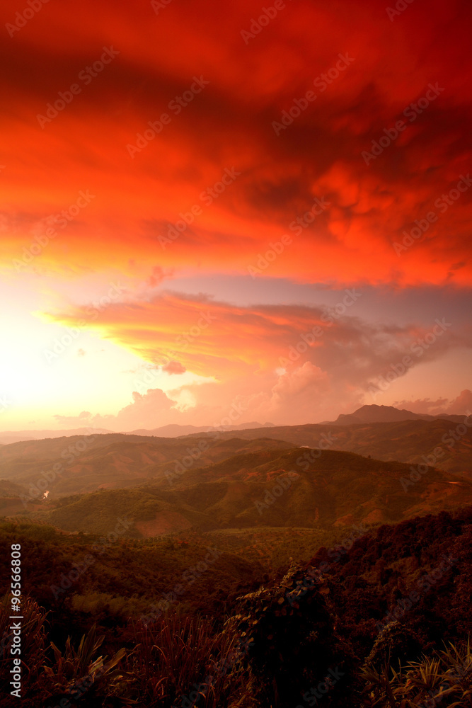 Beautiful sunset with twilight at scenic point at Doi Chang Moob Beautiful sunset with twilight at scenic point at Doi Chang Moob