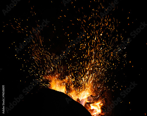 The flame sparks from a forge