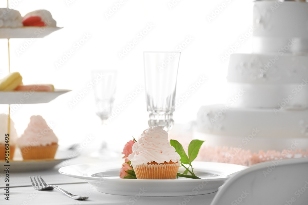 Beautiful decorated table for wedding celebration in restaurant Beautiful decorated table for wedding celebration in restaurant