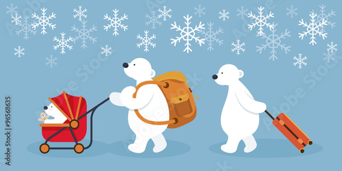 Arctic Polar Bear Family Characters, Travel, Journey or Migration