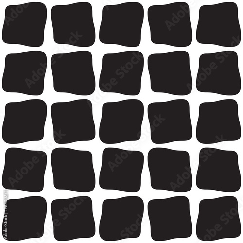 Vector Seamless Black And White Rounded Hand Drawn Square Line Grid Pattern