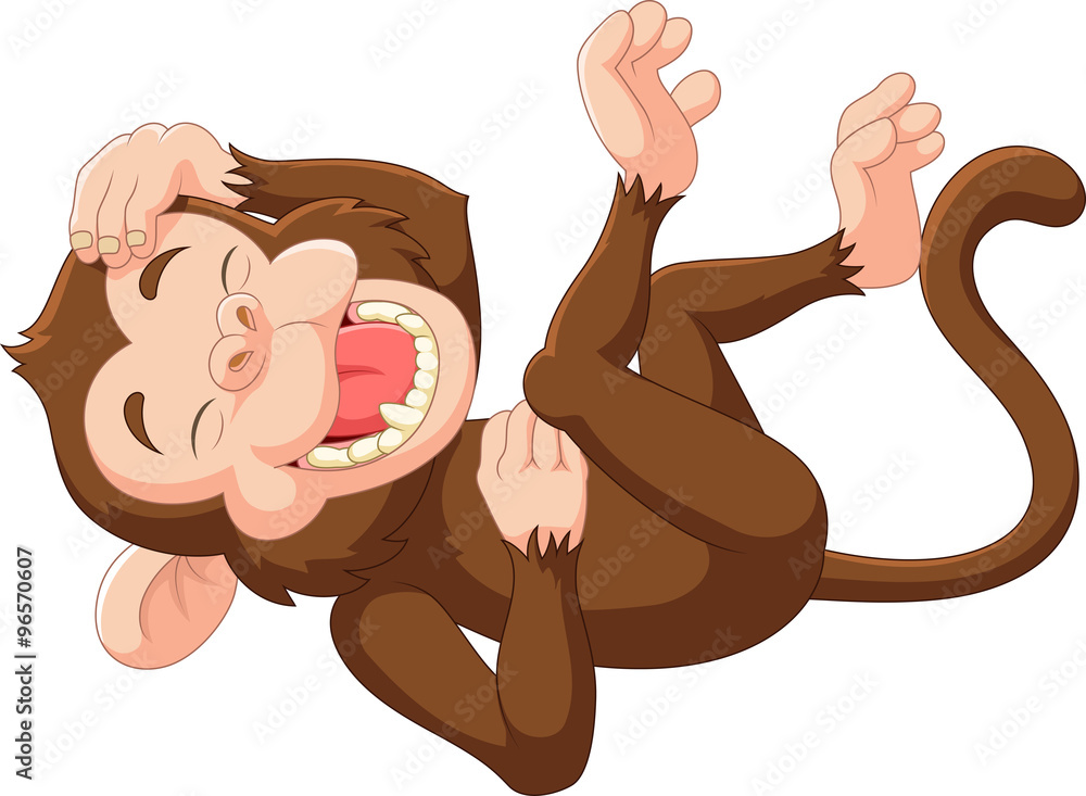 Naklejka premium Śmieszna małpa kreskówka śmiejąc się