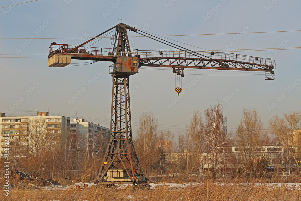 An old abandoned construction crane
