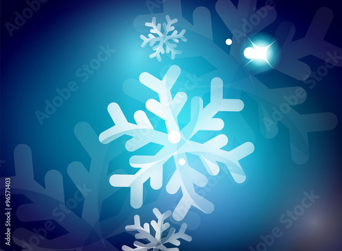 Holiday blue abstract background, winter snowflakes, Christmas and New Year design template