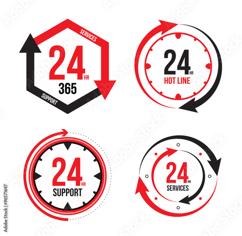 Service and support for customers around the clock or 24 hours icon isolated on white background.