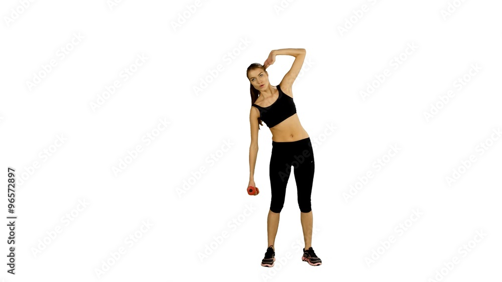 Fitness woman working out with dumbbell over white background, Gym Fitness woman working out with dumbbell over white background, Gym