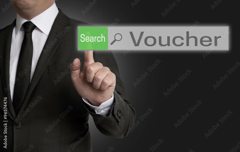 Voucher internet browser is operated by businessman concept Voucher internet browser is operated by businessman concept