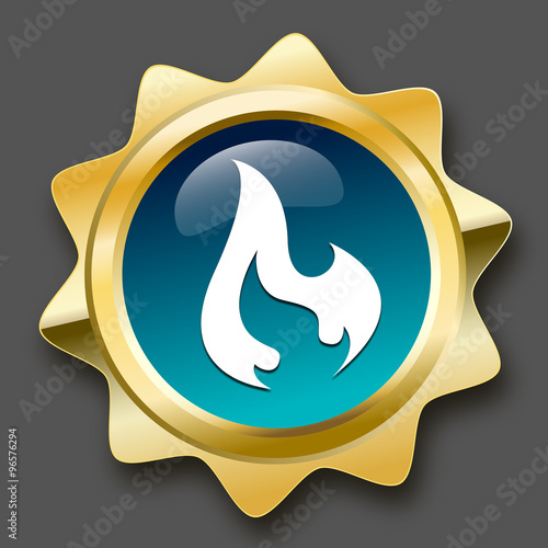 flammable seal or icon with flame symbol. Golden vector icon.