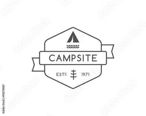 Vintage mountain trekking, climbing hiking camping badge, outdoor logo, emblem, stamp and label concept for web, print. Camping monochrome design. Camping icon. Vector