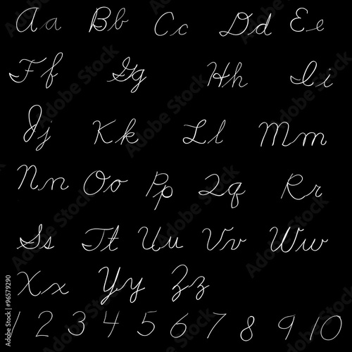 Handwritten English alphabet - lettering of letters, white on a