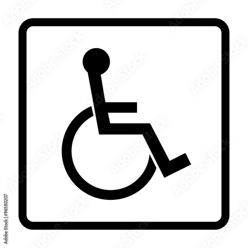Disabled sign. Handicapped person icon in a square isolated on white background. Illustrations of warning emblem and permissive symbol for the disabled. Vector