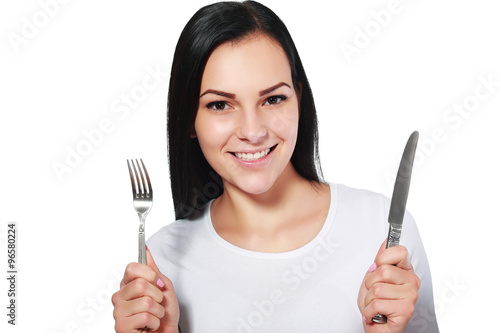woman with fork and knife