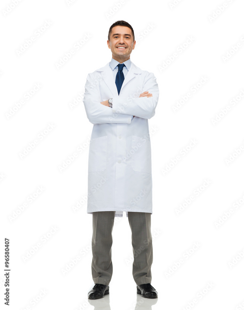 smiling male doctor in white coat smiling male doctor in white coat