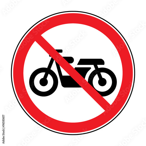 Motorcycle prohibition sign. No motorcycle or no parking icon in the red circle isolated on white background. Illustrations of prohibiting warning symbol for motorcyclists. Vector