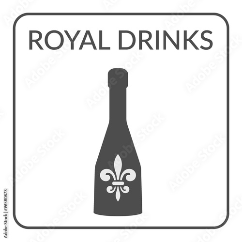 Cover page design for the wine list on white background. Logo Design for cafe, coffee shop, restaurant. Icon with a bottle of wine. Service Concept. Restaurant icon with royal fleur de lis. Flat Style