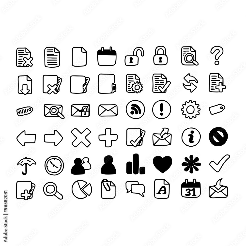illustration vector doodle hand drawn of black and white computer icons