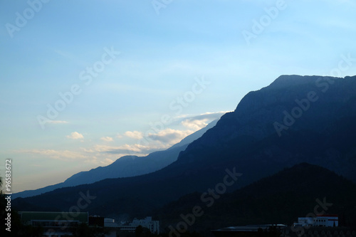 mountains on blue sky background