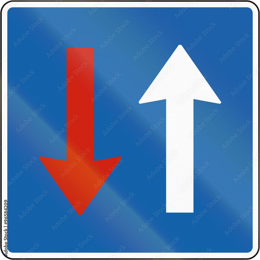 Norwegian regulatory road sign - Priority over oncoming traffic Norwegian regulatory road sign - Priority over oncoming traffic