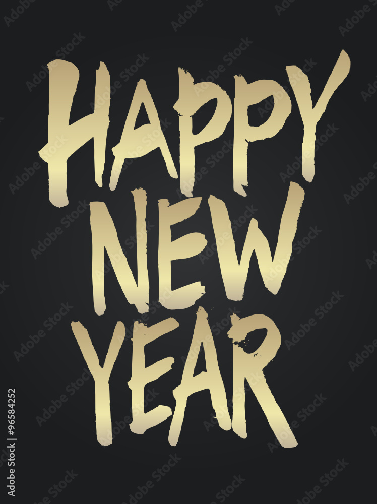 Happy New Year. Calligraphy. Artistic hand drawn golden font. Happy New Year. Calligraphy. Artistic hand drawn golden font.