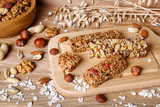 Fitness bars with granola, oatmeal and nuts