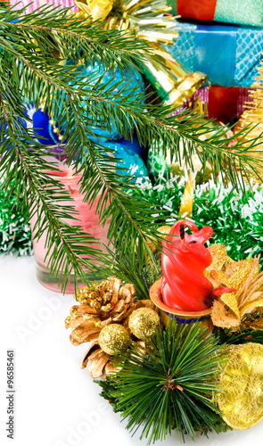f beautiful Christmas decorations and Christmas tree closeup