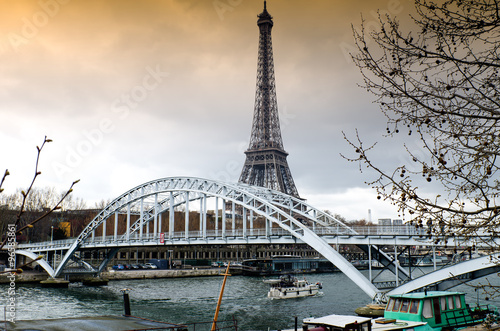 Cloudy sky on the Eiffel Towerin Paris, France photo