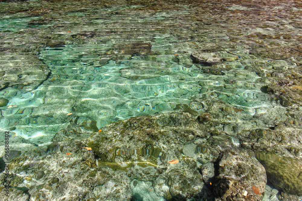 Clear transparent water with rocks