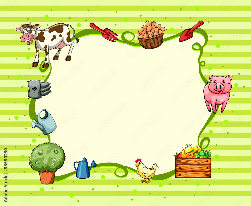 Obraz premium Border design with farm animals and things