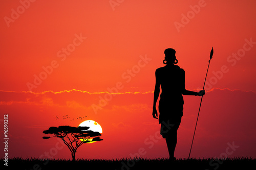 Masai in African landscape photo